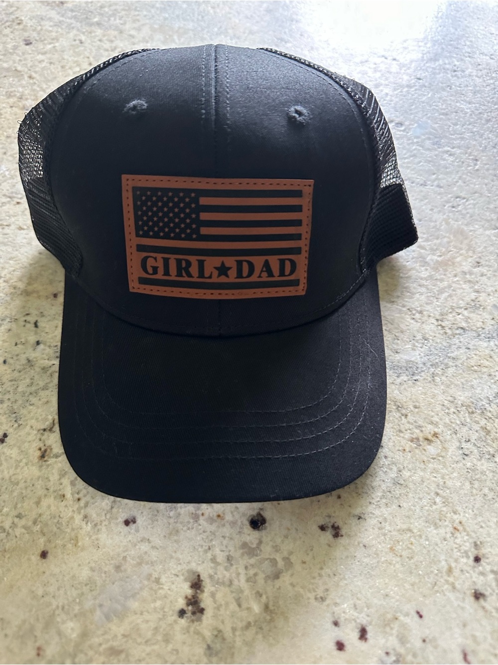 Girl Dad Black Trucker Cap with Flag Patch